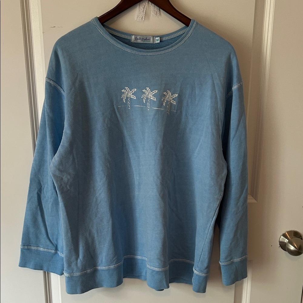 Fresh Produce Blue Sweater with Palm Tree Design